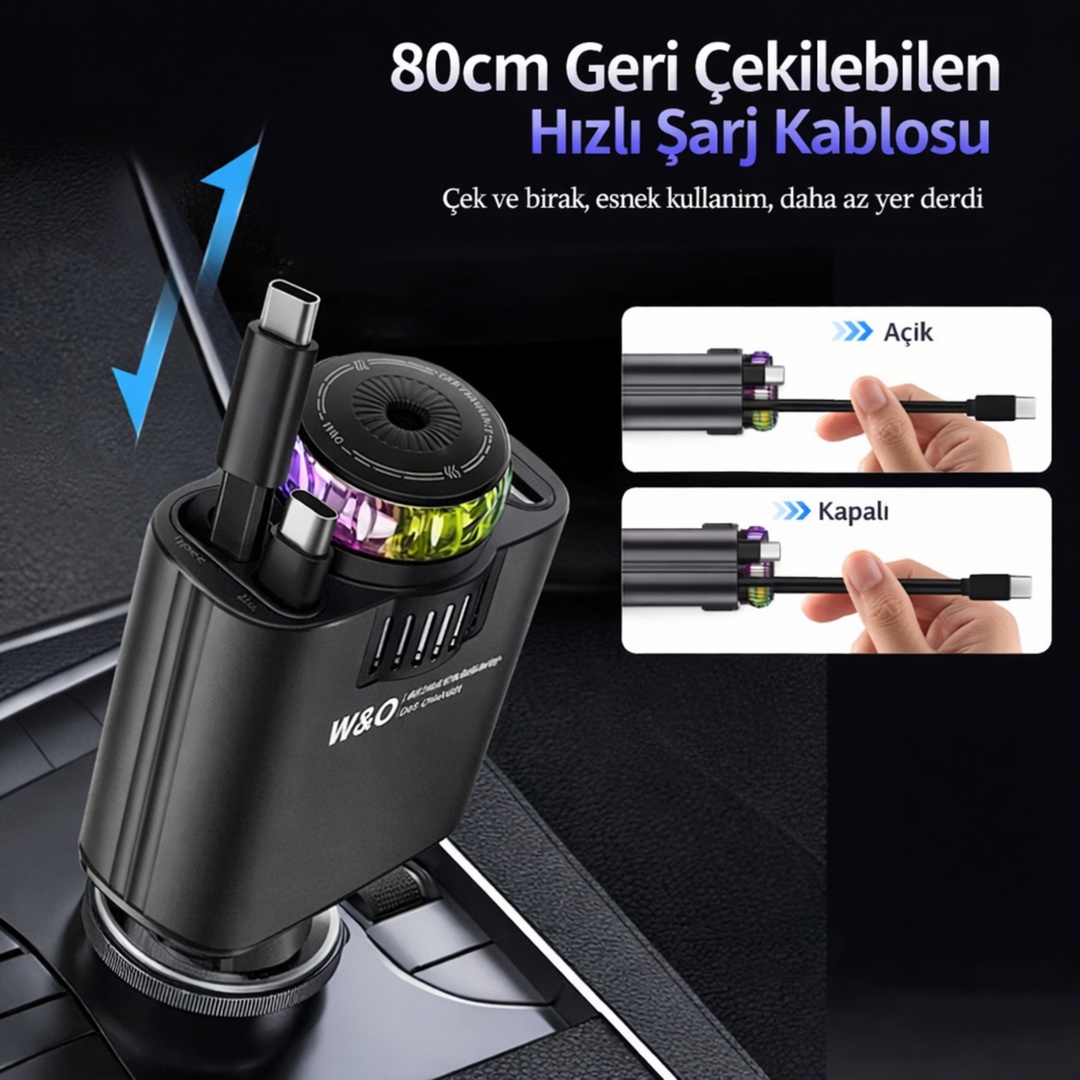 45W Işıklı Kokulu Hızlı Şarj USB-C & İOS UYUMLU YILDIZ LAZER