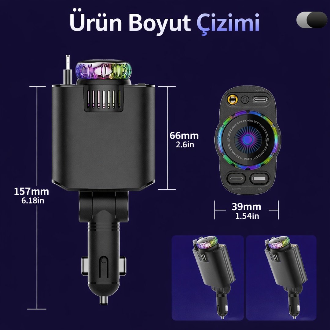 45W Işıklı Kokulu Hızlı Şarj USB-C & İOS UYUMLU YILDIZ LAZER