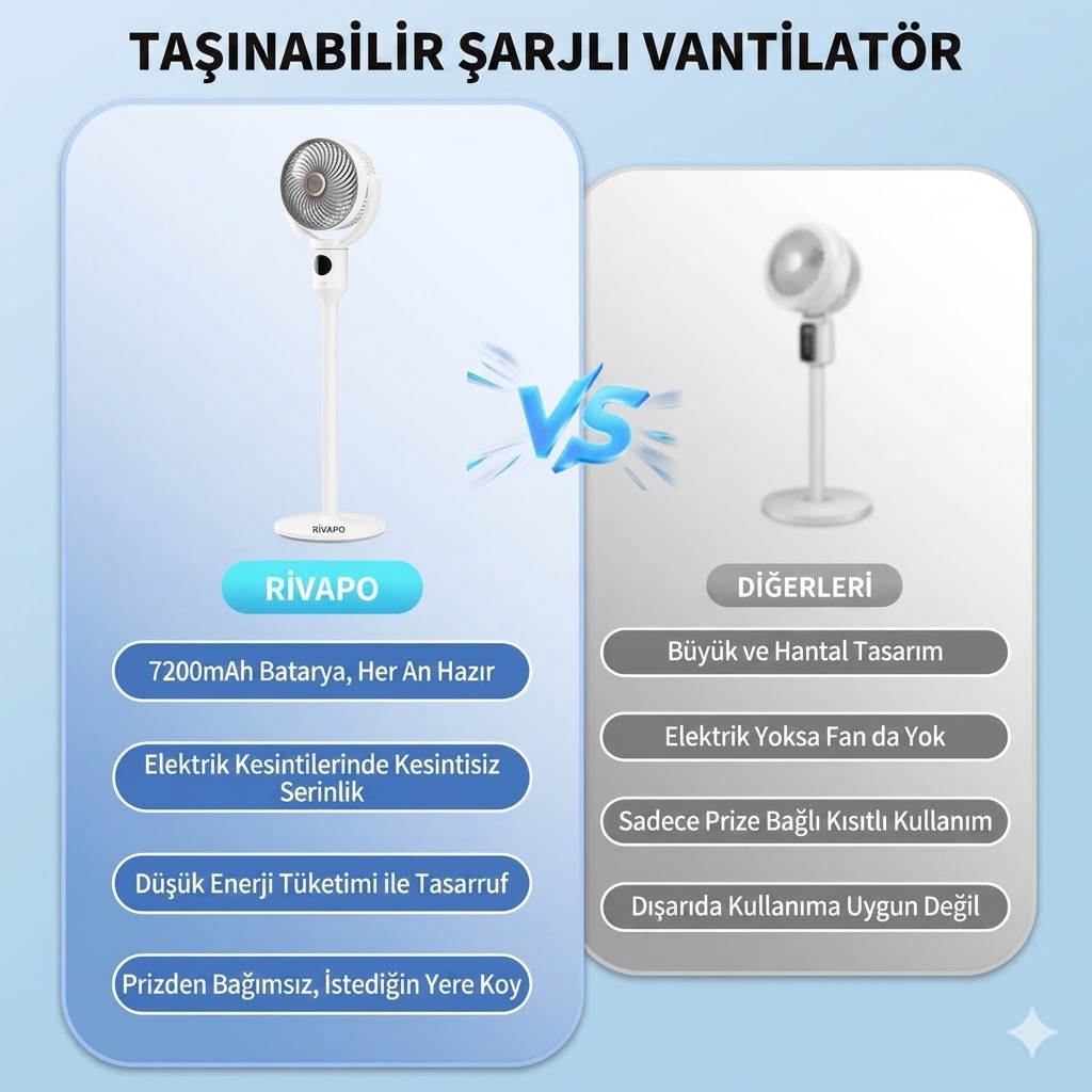 Şarjlı Vantilatör 5 Modlu Ayarlanabilir Masa Üstü ve Kule Tipi  9 Saat Zamanlayıcılı Taşınabilir Vantilatör Uzaktan Kumandalı