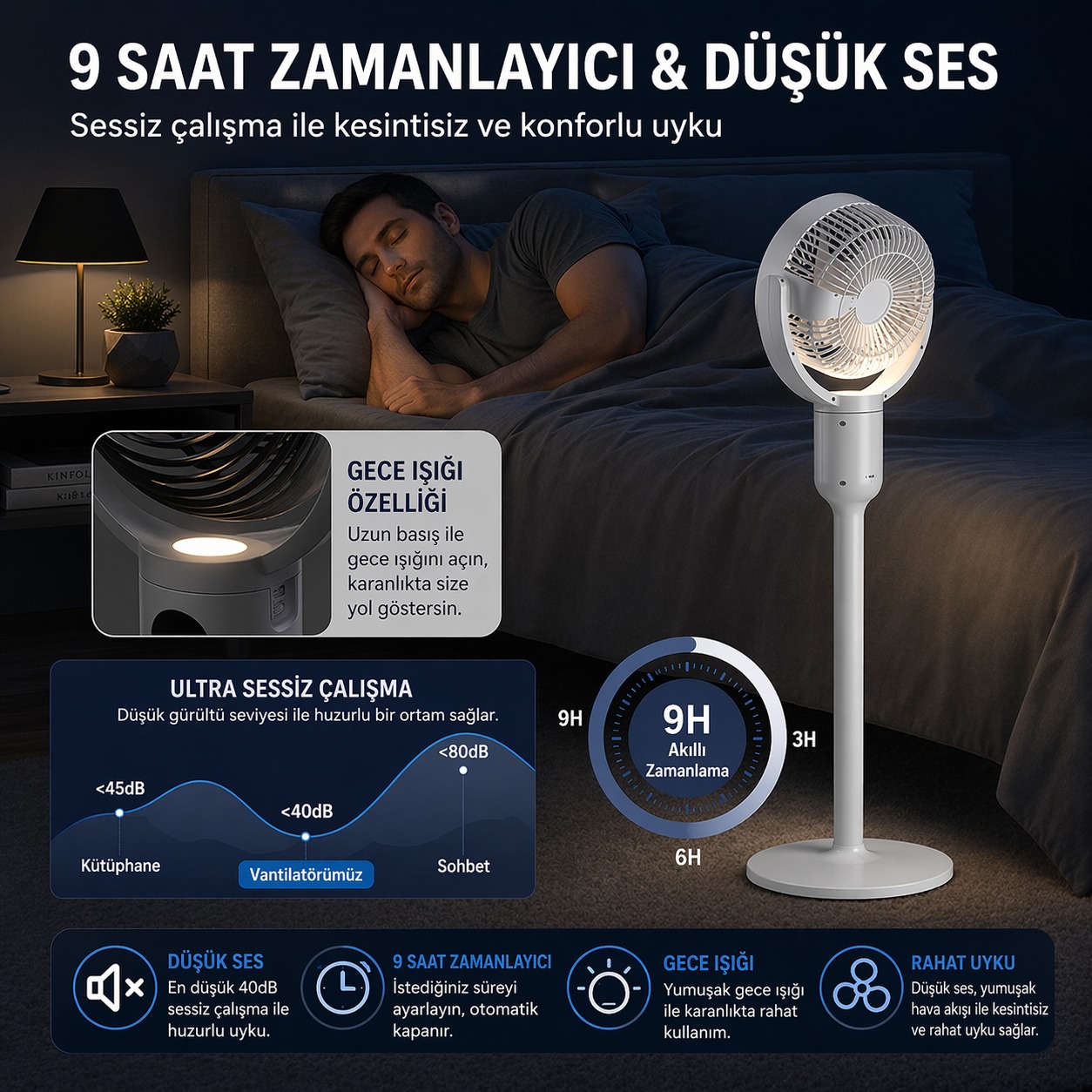 Şarjlı Vantilatör 5 Modlu Ayarlanabilir Masa Üstü ve Kule Tipi  9 Saat Zamanlayıcılı Taşınabilir Vantilatör Uzaktan Kumandalı
