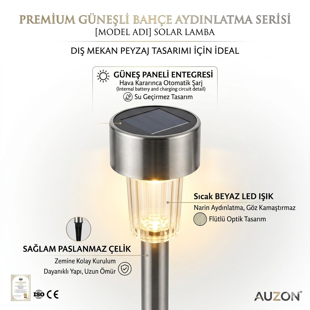 Solar Bahçe Lambası 10’lu Set Direk Aydınlatma – Güneş Enerjili LED Işık, Dış Mekan Aydınlatması,