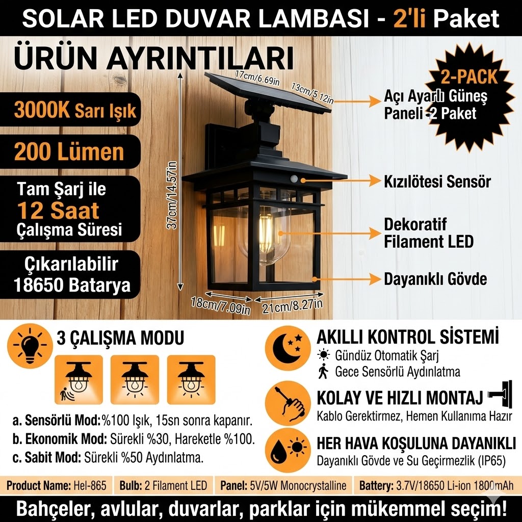 LÜKS SOLAR LED DUVAR LAMBASI