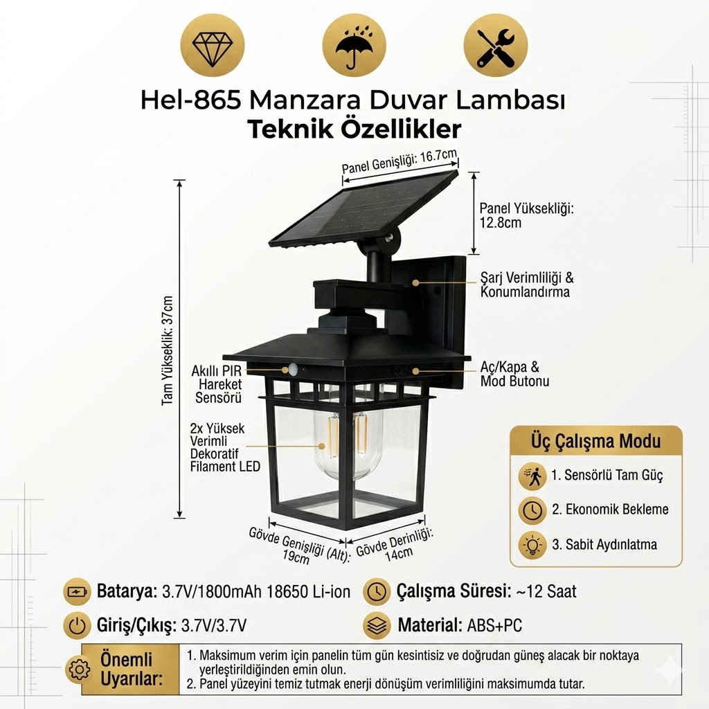 LÜKS SOLAR LED DUVAR LAMBASI
