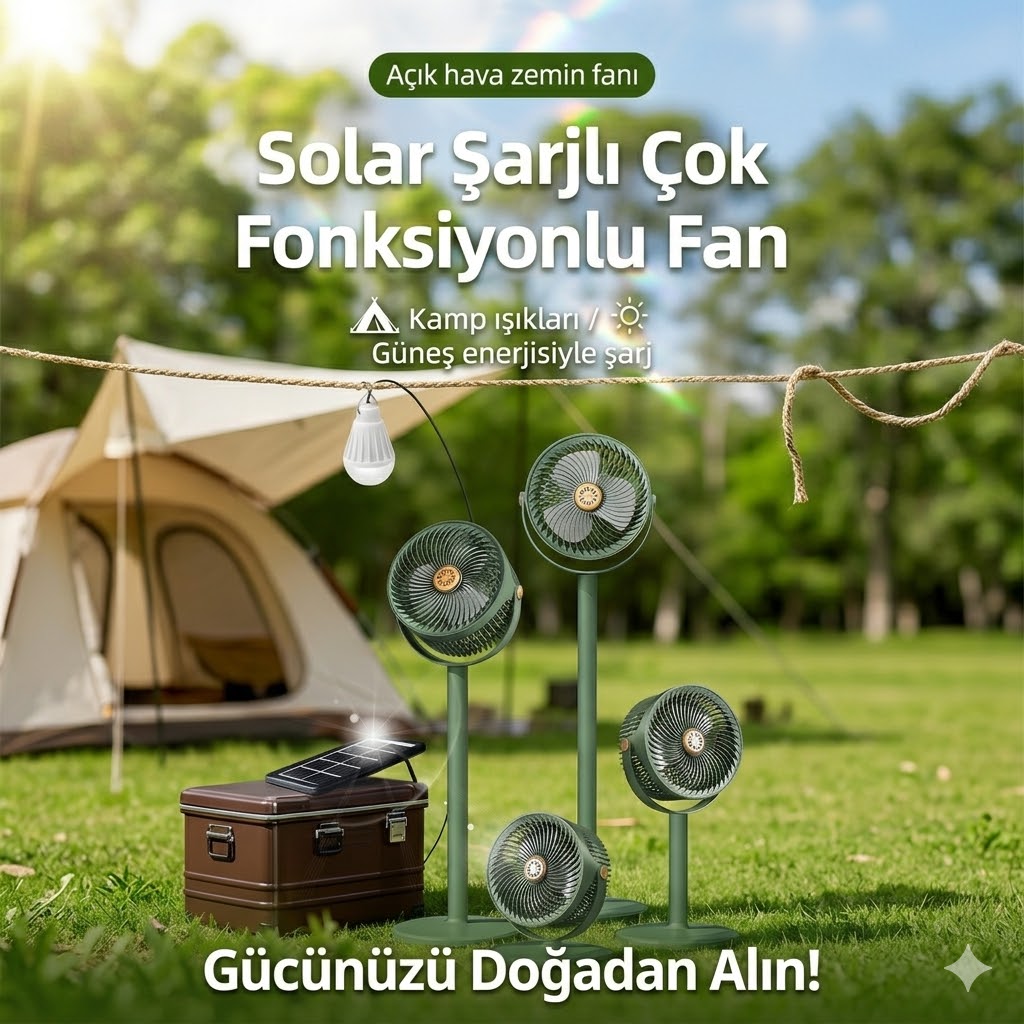 Solar Güneş Enerjili Taşınabilir Fan ve Aydınlatma Seti