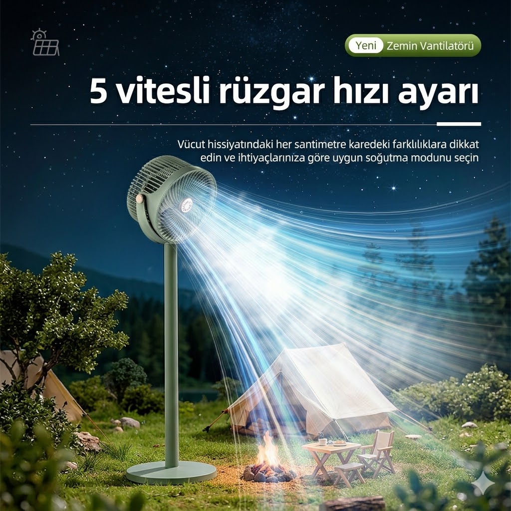 Solar Güneş Enerjili Taşınabilir Fan ve Aydınlatma Seti