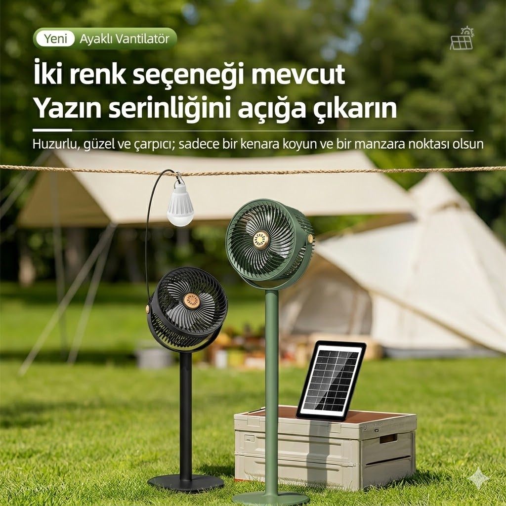 Solar Güneş Enerjili Taşınabilir Fan ve Aydınlatma Seti