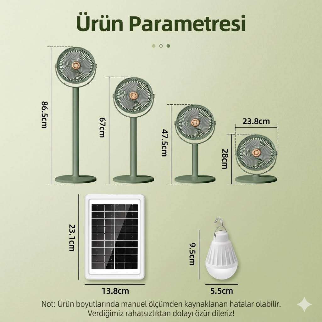 Solar Güneş Enerjili Taşınabilir Fan ve Aydınlatma Seti