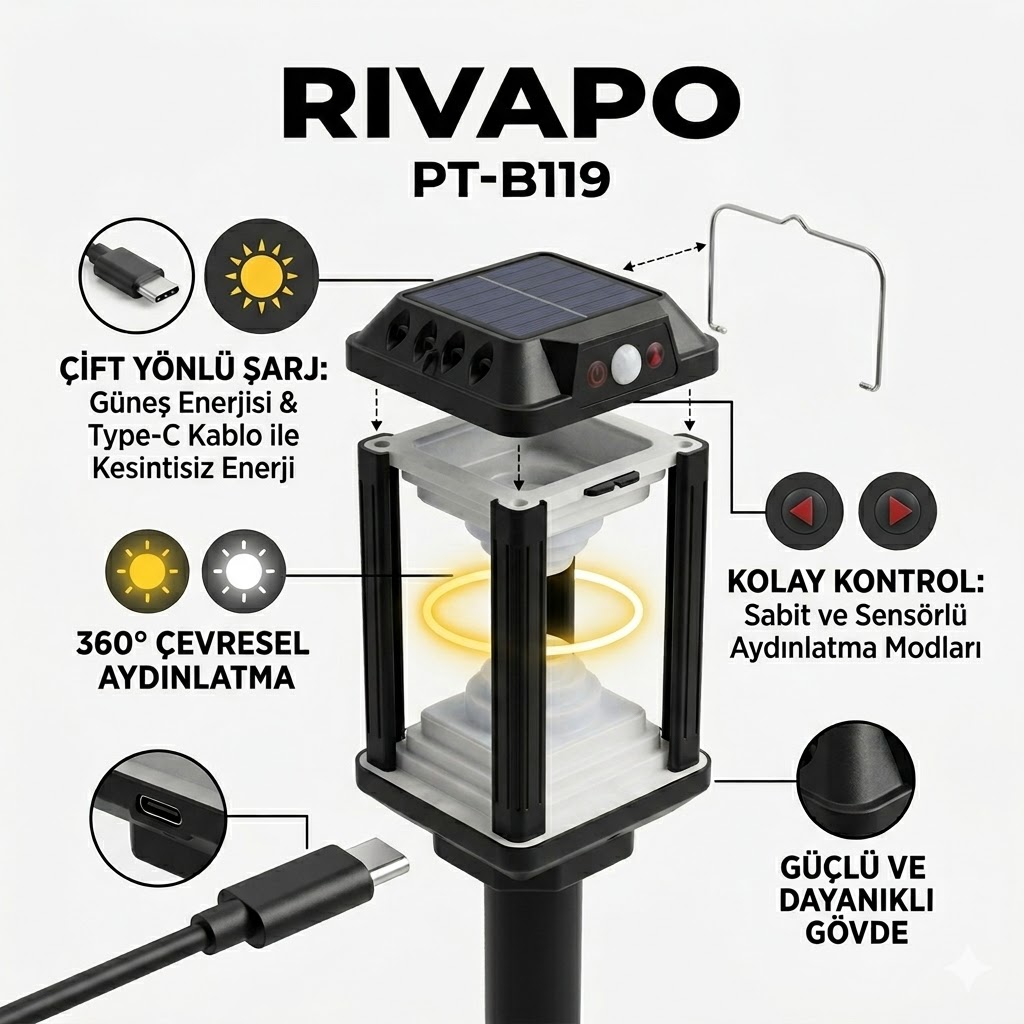 B119 SOLAR LED BAHÇE LAMBASI