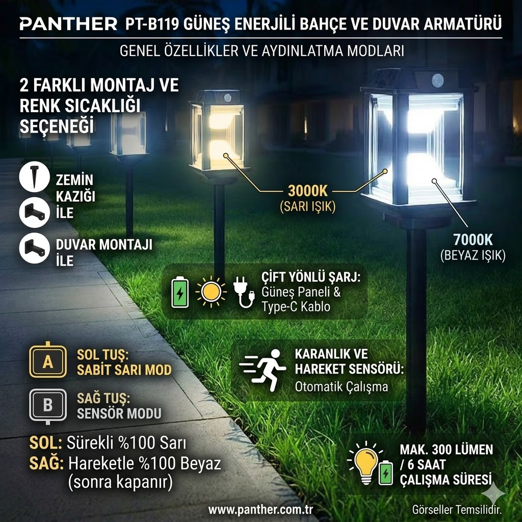 B119 SOLAR LED BAHÇE LAMBASI