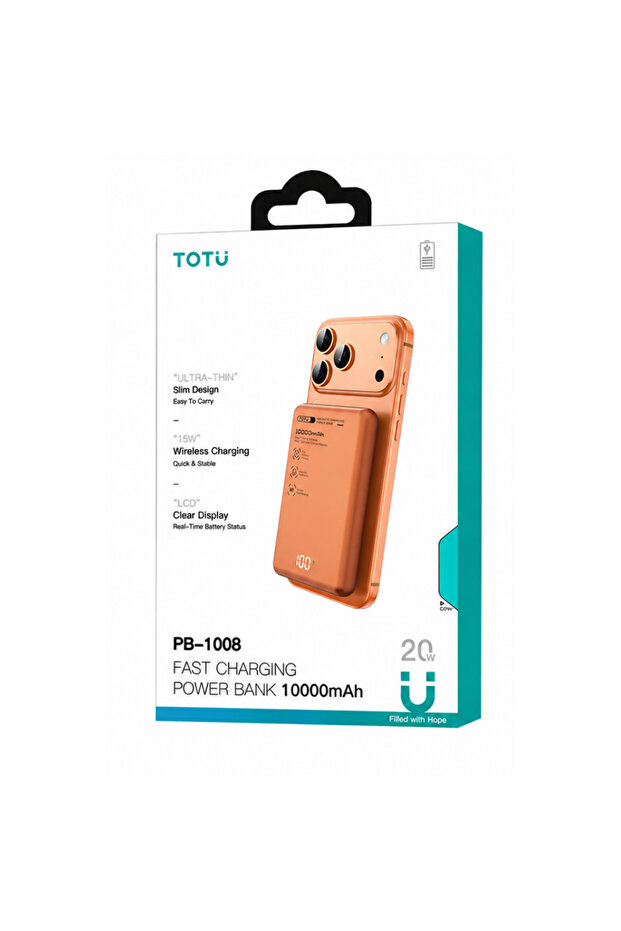 TOTU 10000 mAh 20W Pd Qc 3.0 Magsafe Manyetik Kablosuz Hızlı Şarj Destekli Slim Powerbank