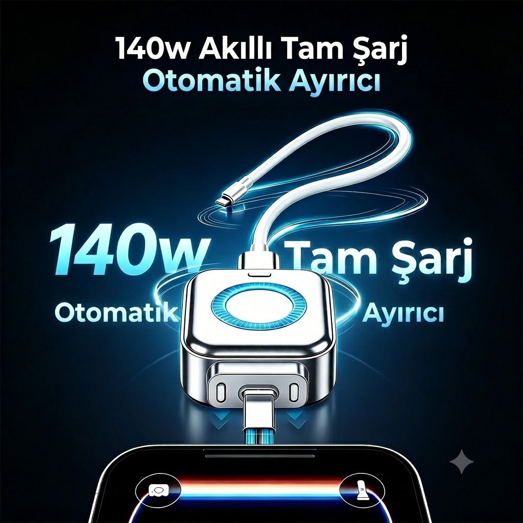 Akıllı Otomatik Durdurma Şarj Adaptörü, Type-C 140W Hızlı Şarj Otomatik Çıkarma ve Aşırı Şarj Koruması