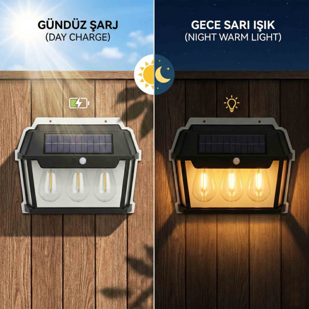 3'LEDLİ SOLAR LED DUVAR LAMBASI