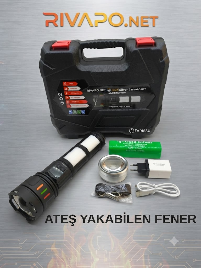 110W 11.000 Lümen Ateş Yakabilen Profesyonel Şarjlı El Feneri - 25600 mAh Gerçek Dev Pilli COB Ledli Zoomlu