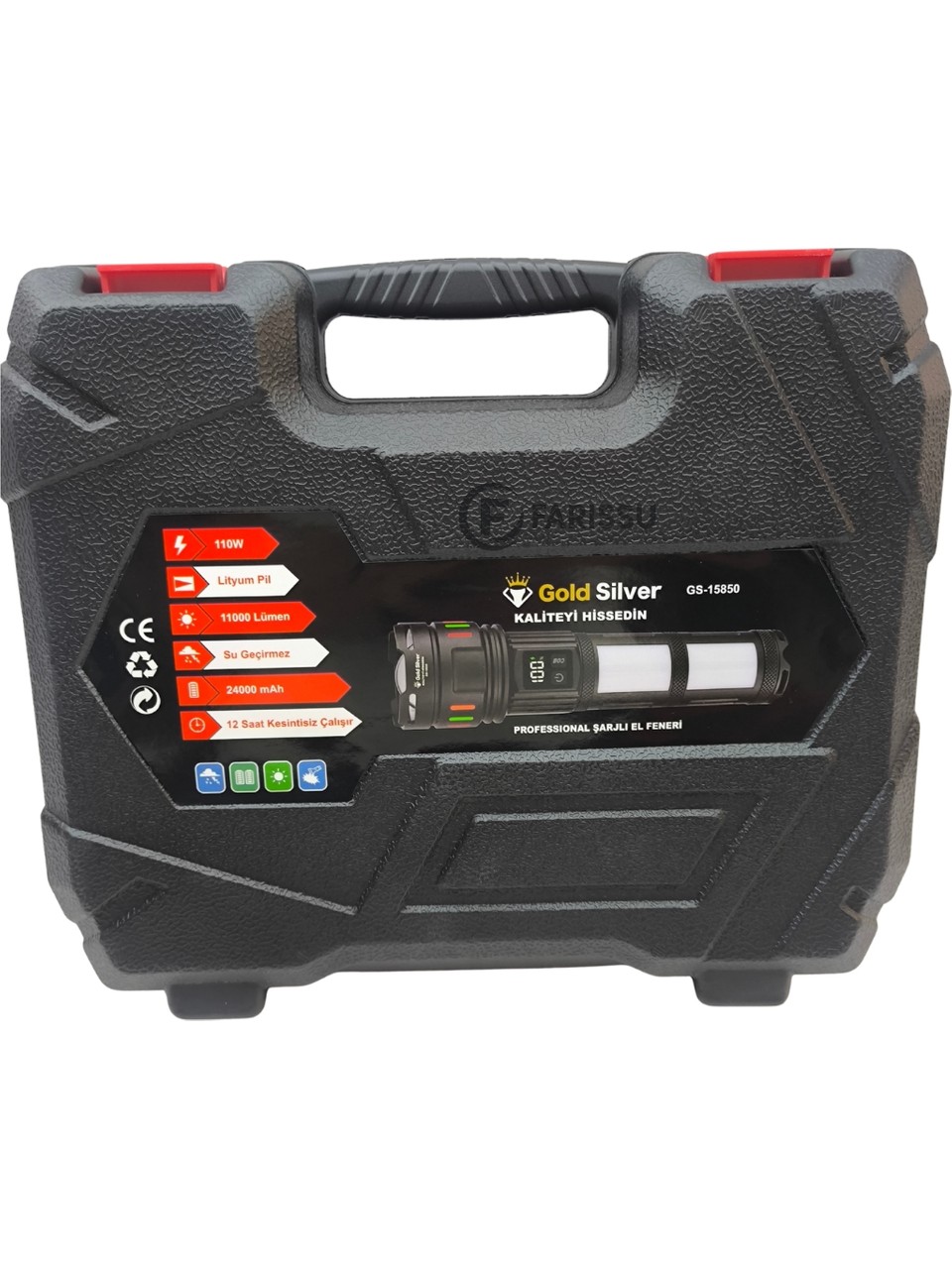 110W 11.000 Lümen Ateş Yakabilen Profesyonel Şarjlı El Feneri - 25600 mAh Gerçek Dev Pilli COB Ledli Zoomlu