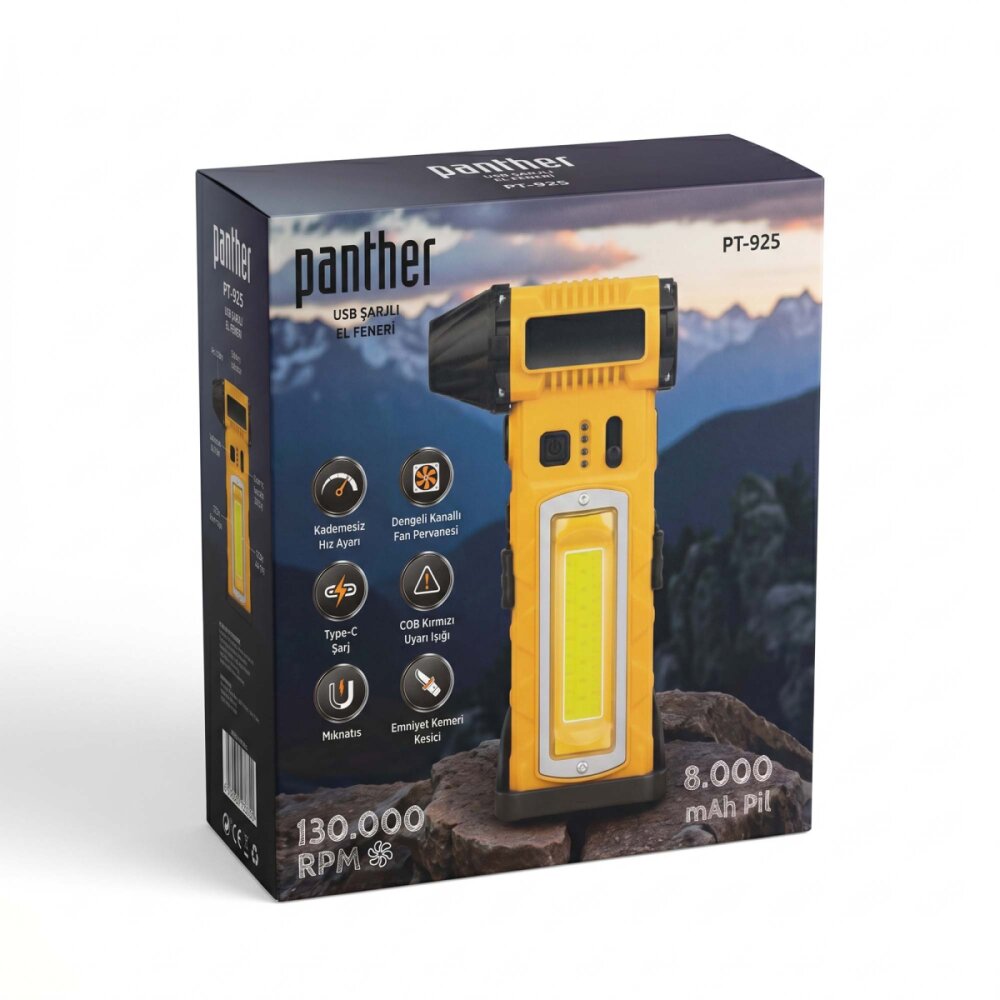 PT-925 Jet Fanlı USB Şarjlı El Feneri