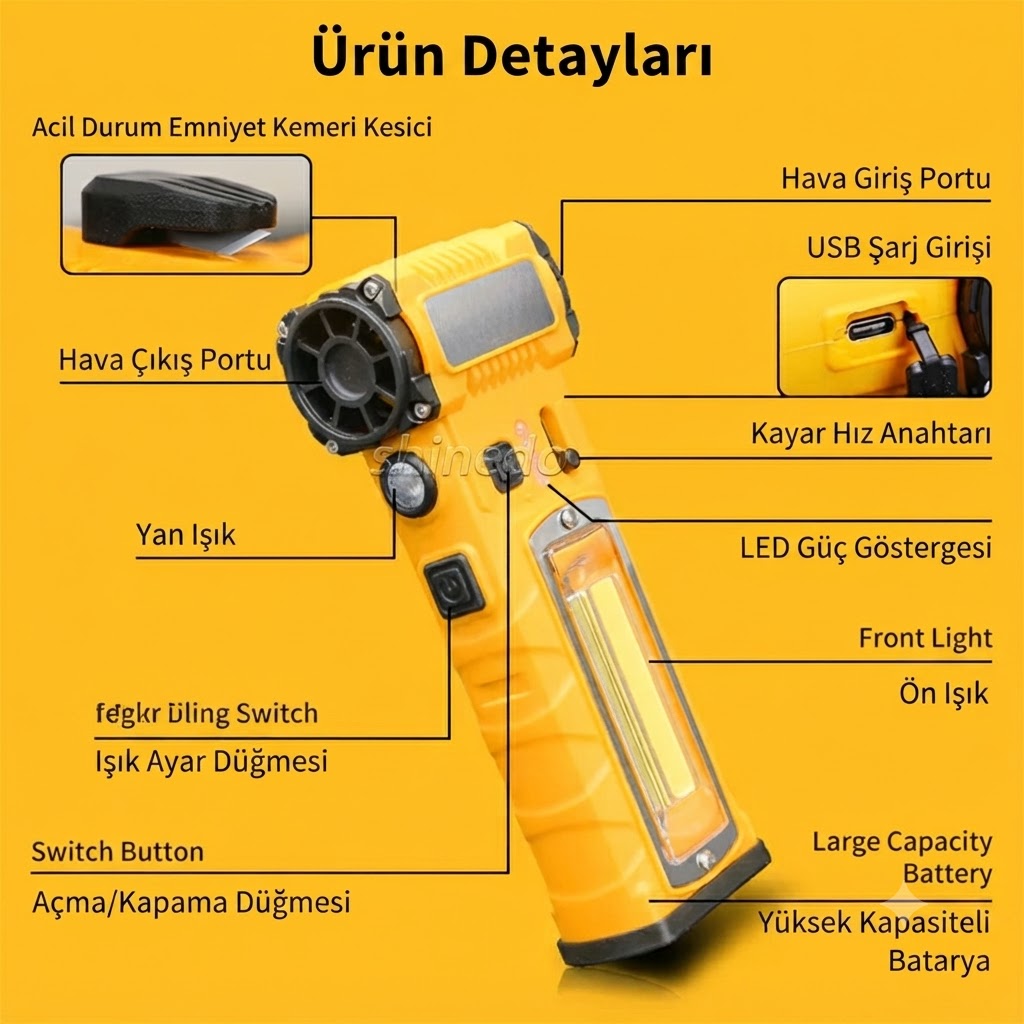PT-925 Jet Fanlı USB Şarjlı El Feneri