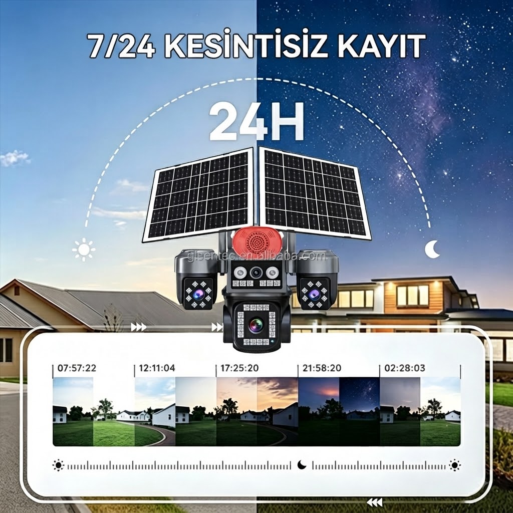 4G Çift Panelli, 4 Kameralı Solar Güvenlik Kamerası Sistemi