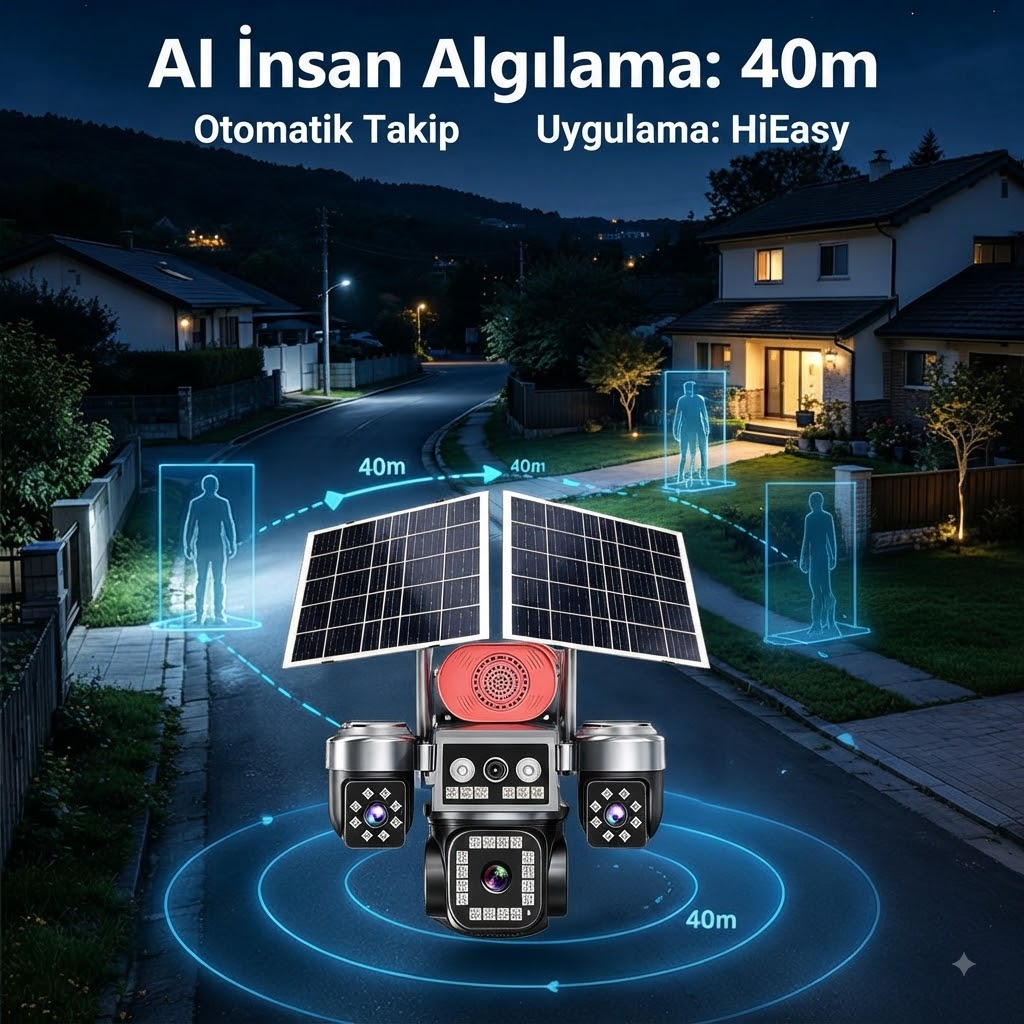 4G Çift Panelli, 4 Kameralı Solar Güvenlik Kamerası Sistemi