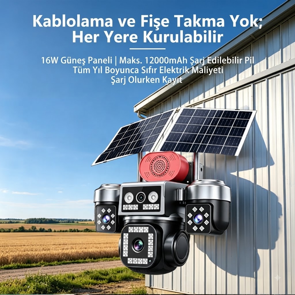4G Çift Panelli, 4 Kameralı Solar Güvenlik Kamerası Sistemi