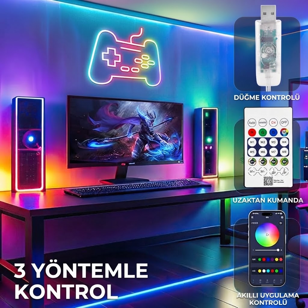 Pixel Neon LED Set 5 Metre RGB Kumandalı &Telefon Uygulama Kullanım Esnek Şerit Işık İç & Dış Mekan Dekoratif Aydı