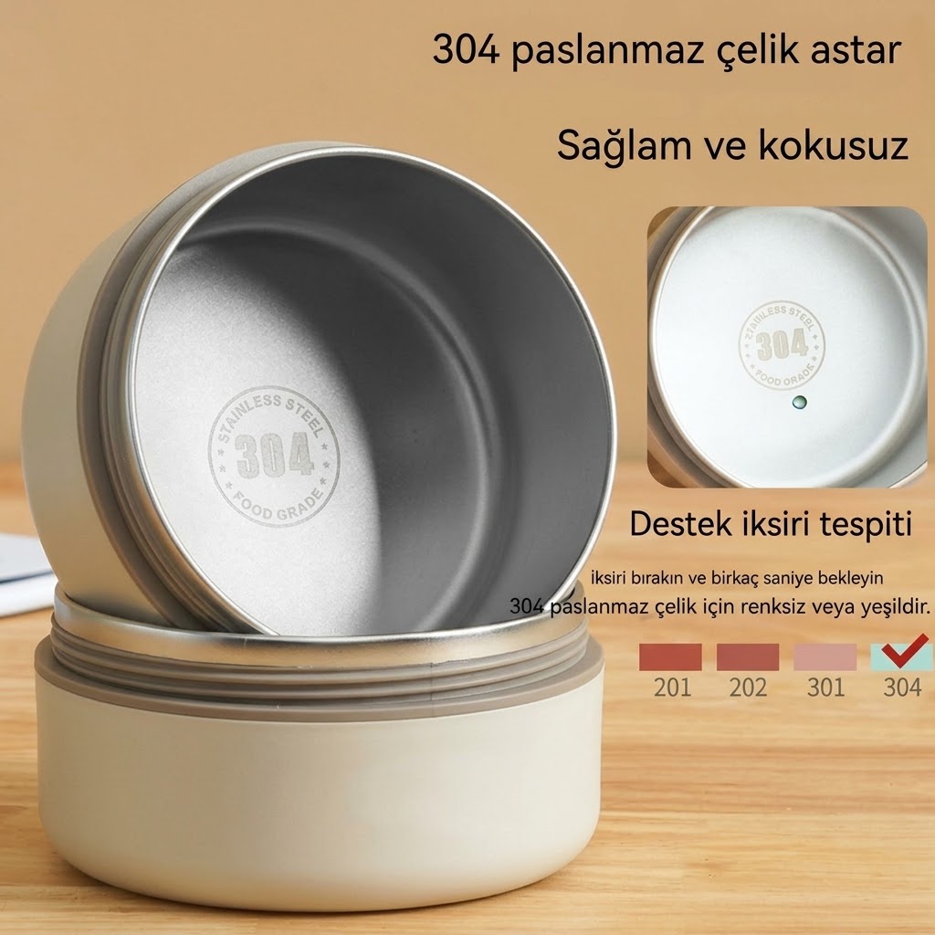 Paslanmaz Çelik Yemek Termosu Isı Yalıtımlı 2 li Set 304 Çelik Kılıflı Çantalı