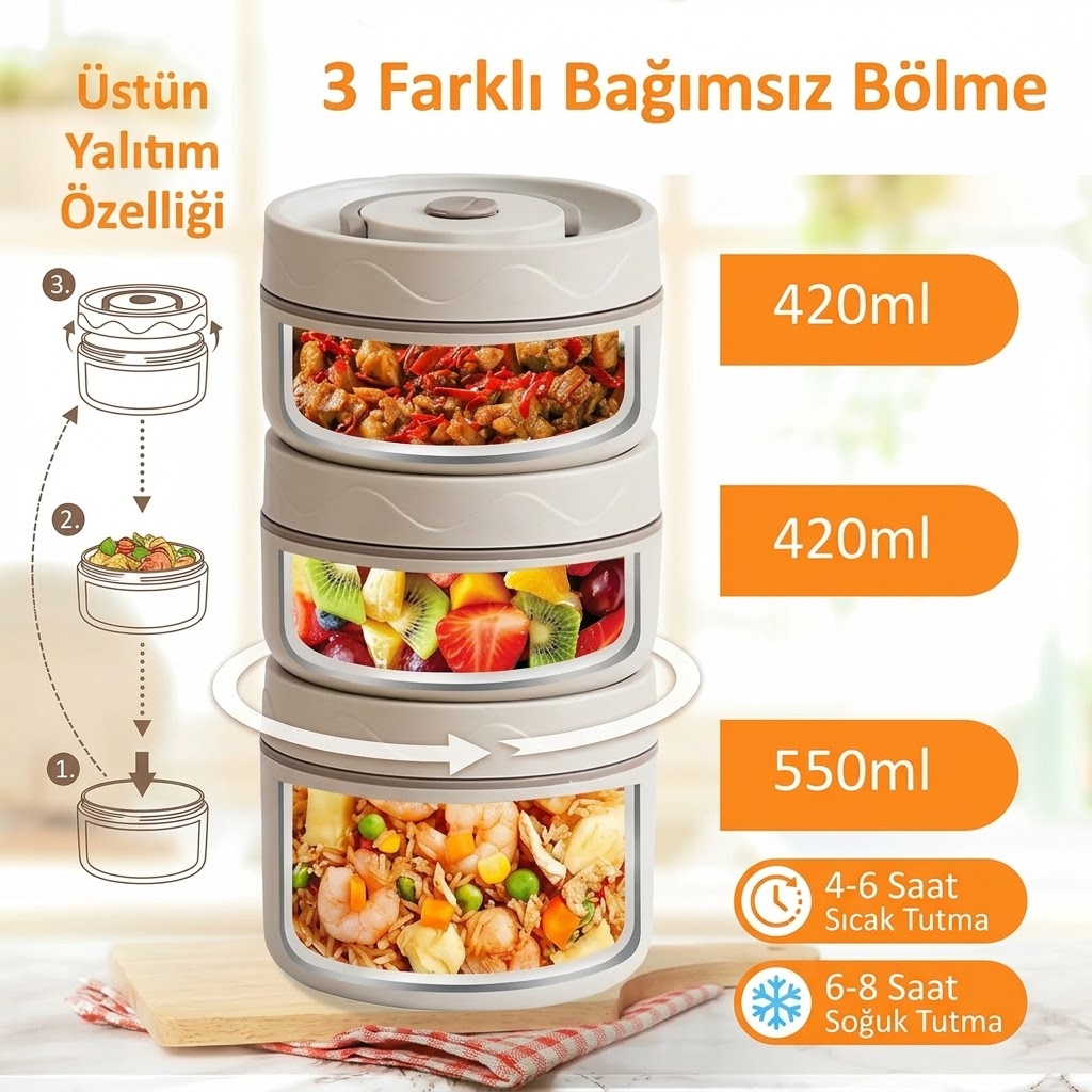 Paslanmaz Çelik Yemek Termosu Isı Yalıtımlı 2 li Set 304 Çelik Kılıflı Çantalı