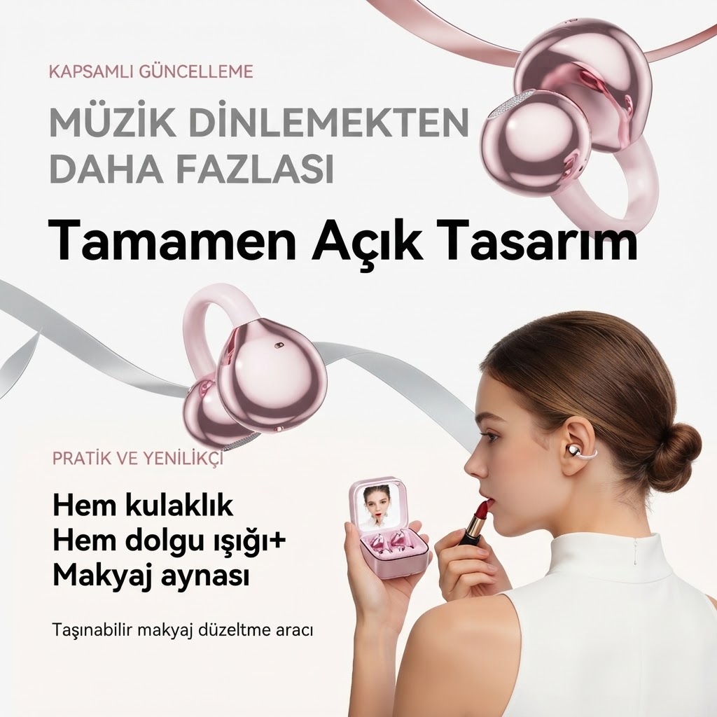 Led Işıklı Makyaj Aynalı Klips Tasarım Kablosuz Kulaklık