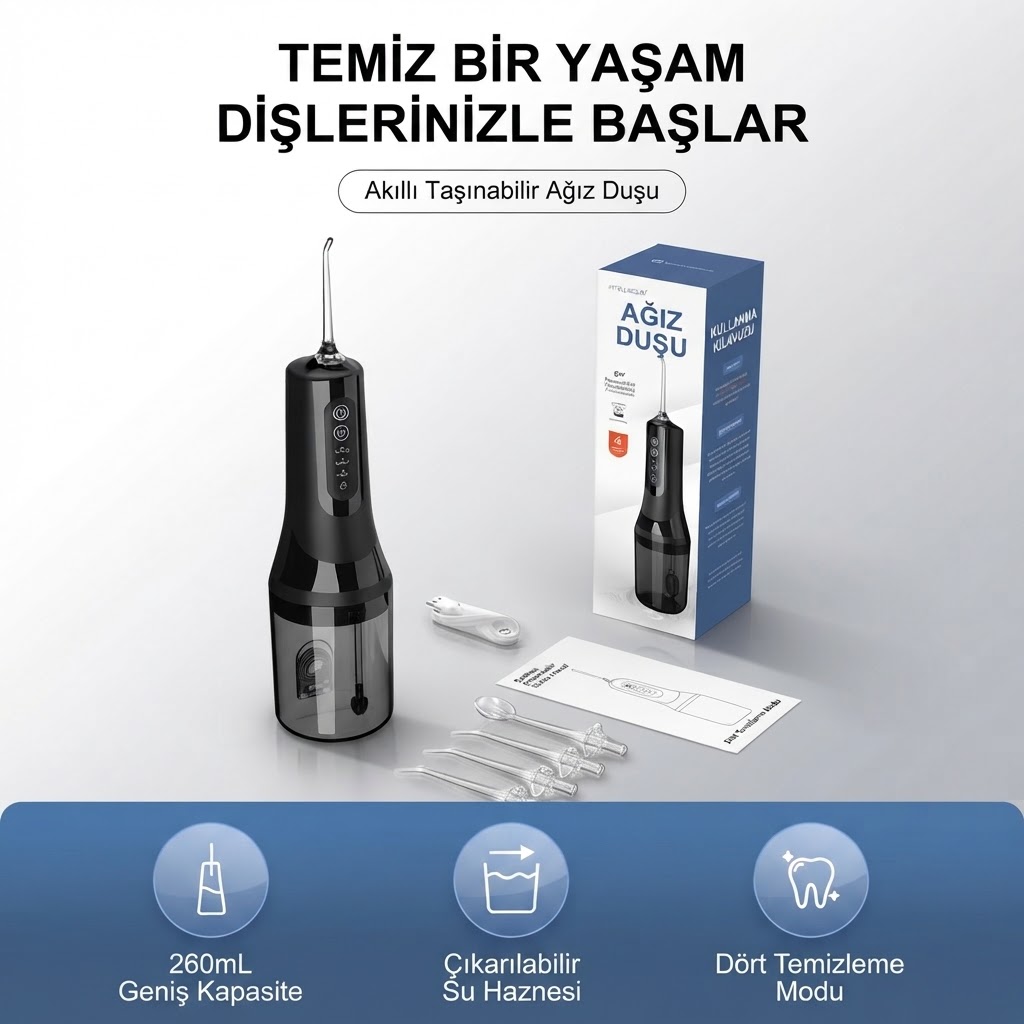 Şarjlı Ağız Duşu 4 Modlu Taşınabilir Ağız Bakım Cihazı