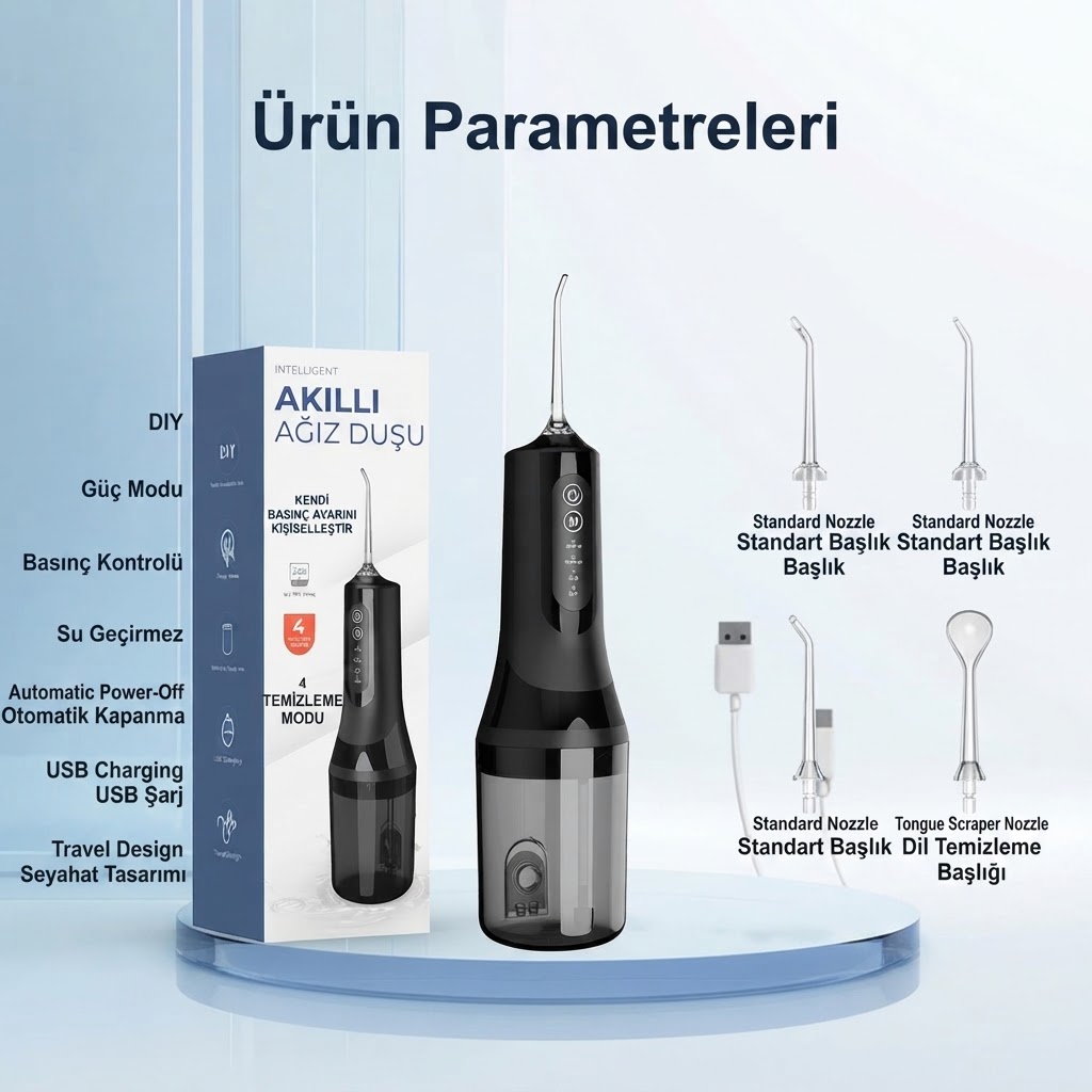 Şarjlı Ağız Duşu 4 Modlu Taşınabilir Ağız Bakım Cihazı