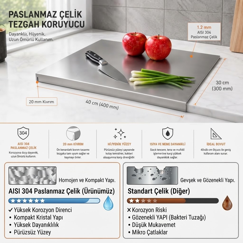 Paslanmaz Çelik Kesme Tahtası — 30x40 cm