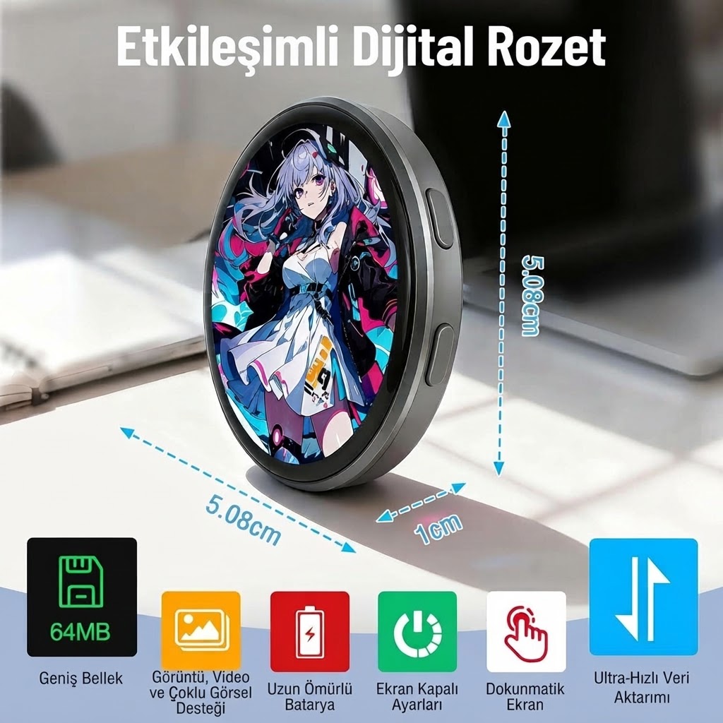 Dijital LED Ekranlı Rozet ve Dokunmatik Ekranlı Dijital İğne, Kişiselleştirilebilir Anime Tarzı Giyilebilir Akıllı Düğme, Partiler, Hayran Etkinlikleri, Ita Çantaları, Cosplay ve Hayranlıklar için