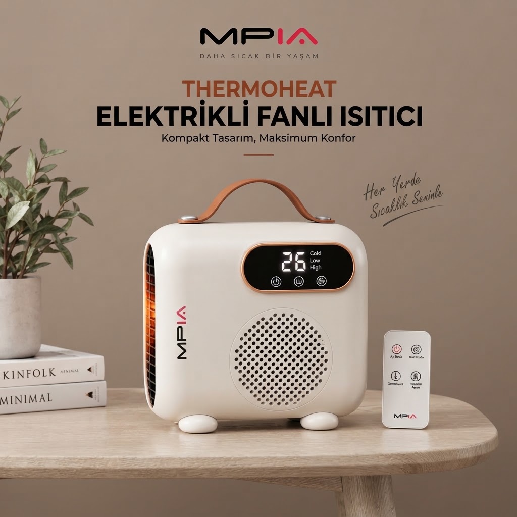 MPIA Thermoheat 2000W Uzaktan Kumandalı Elektrikli Fanlı Isıtıcı – 25 m² Etkili Portatif Masaüstü Isıtıcı