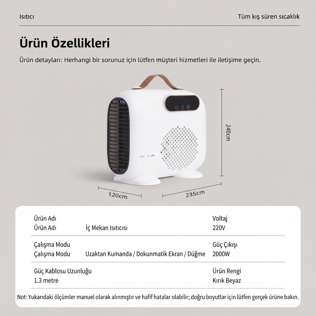MPIA Thermoheat 2000W Uzaktan Kumandalı Elektrikli Fanlı Isıtıcı – 25 m² Etkili Portatif Masaüstü Isıtıcı