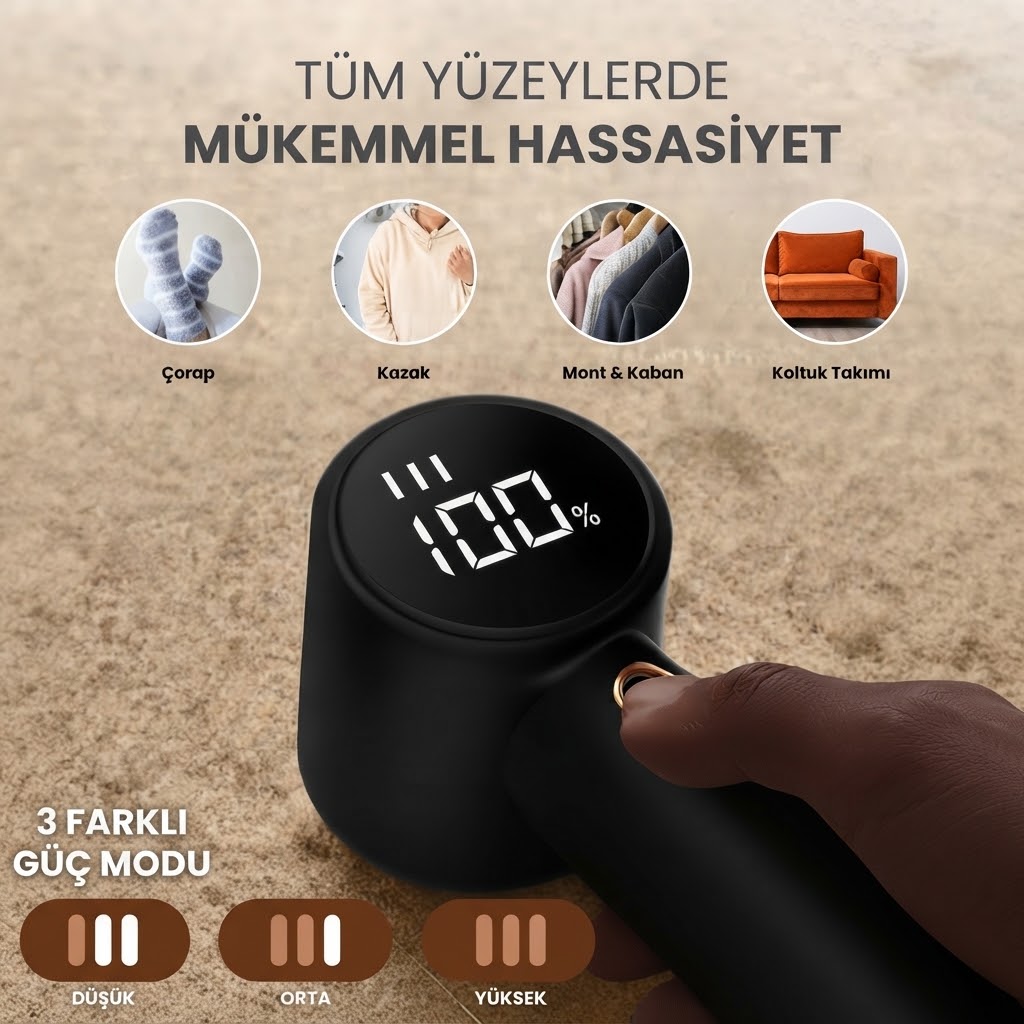 MPIA Yeni Nesil Şarjlı Tüy Toplayıcı Tiftik Temizleyici- 3 Mod,1200 mAh 2 Adet Bıçak ve Kılıf Hediye