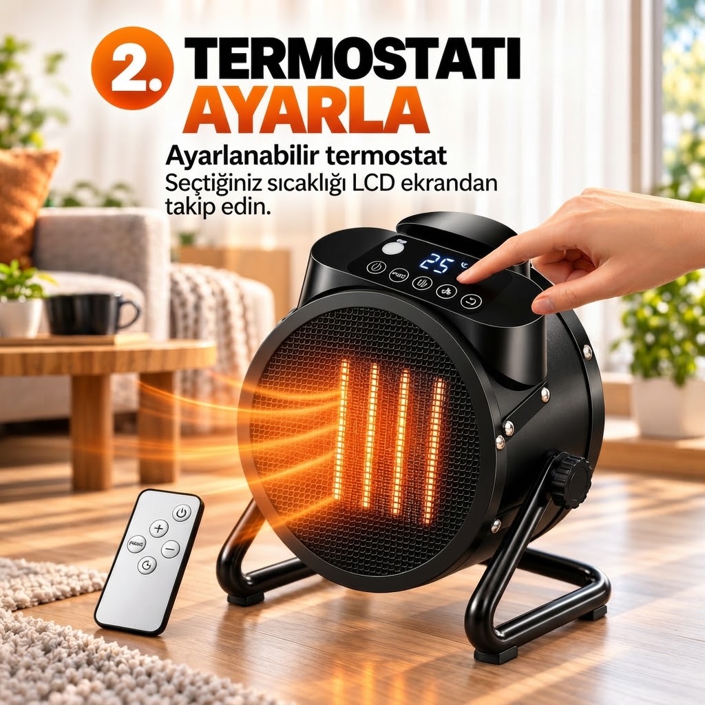 Taşınabilir Uzaktan Kumandalı 3000W Hızlı Isıtma Elektrikli Isıtıcı – 45 M² Etkili Ptc Portatif Ekranlı Fanlı Isıtıcı