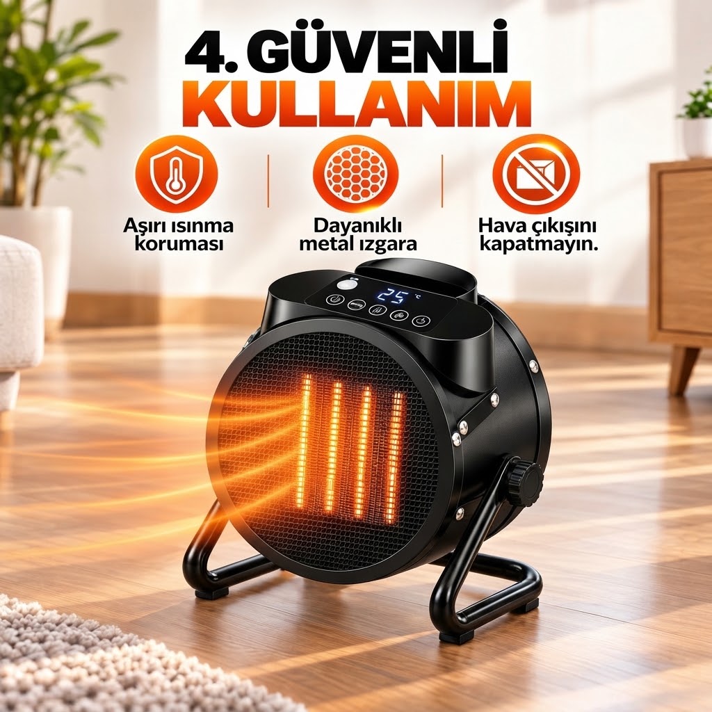 Taşınabilir Uzaktan Kumandalı 3000W Hızlı Isıtma Elektrikli Isıtıcı – 45 M² Etkili Ptc Portatif Ekranlı Fanlı Isıtıcı