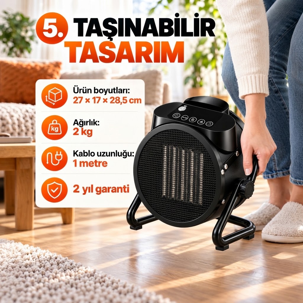 Taşınabilir Uzaktan Kumandalı 3000W Hızlı Isıtma Elektrikli Isıtıcı – 45 M² Etkili Ptc Portatif Ekranlı Fanlı Isıtıcı